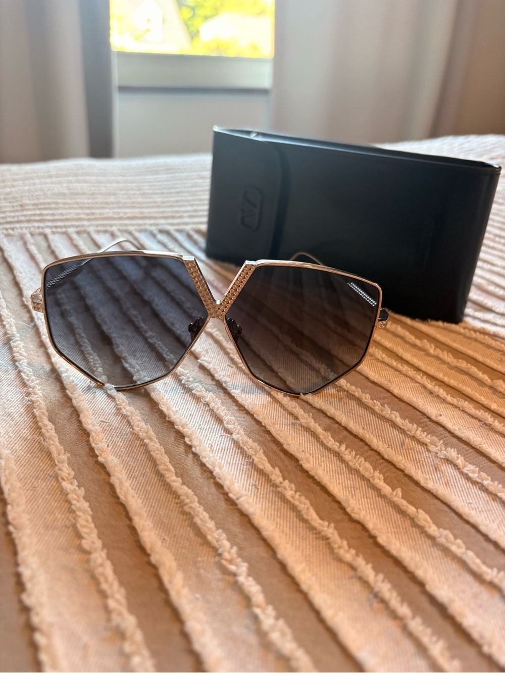 Valentino like new Geometric Women's Sunglasses - Black Lenses, Gold Frame